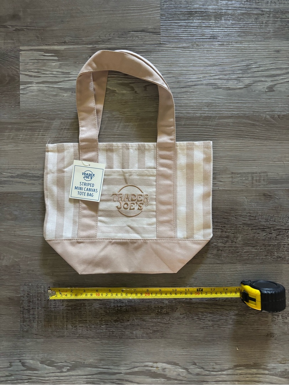 Trader Joe's Tan Stripe Mini Canvas Tote Bag